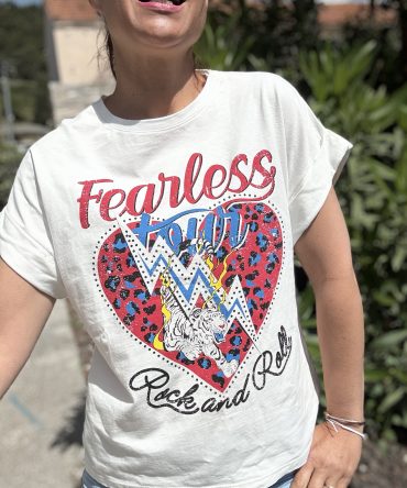 T-SHIRT MOTIF FOND BLANC TU 