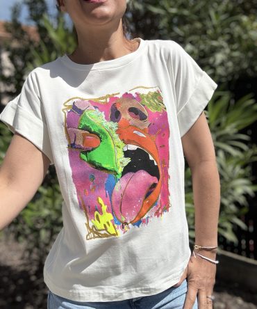 T-SHIRT MOTIF FOND BLANC TU 