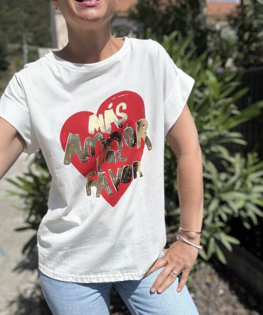 T-SHIRT MOTIF FOND BLANC TU 