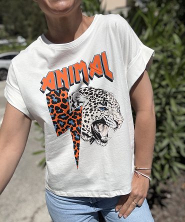 T-SHIRT MOTIF FOND BLANC TU 