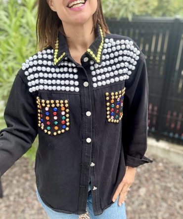 VESTE NOIR STRASS TU MODELE STRASSY