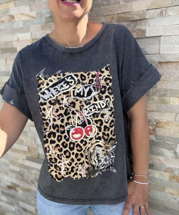 T-SHIRT FOND GRIS TU.