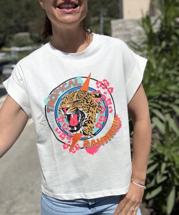 T-SHIRT MOTIF FOND BLANC TU 