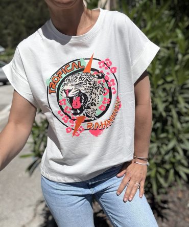 T-SHIRT MOTIF FOND BLANC TU 