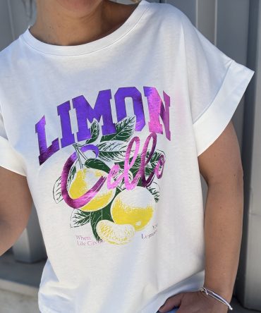 T-SHIRT MOTIF FOND BLANC TU.