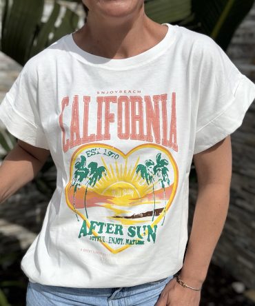 T-SHIRT MOTIF FOND BLANC TU.