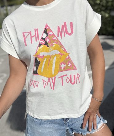 T-SHIRT MOTIF FOND BLANC TU.