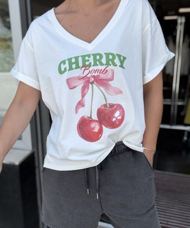 T-SHIRT MOTIF FOND BLANC TU.