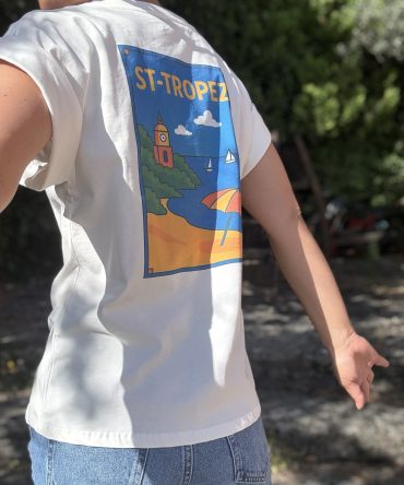 T-SHIRT MOTIF FOND BLANC TU