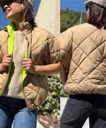 VESTE SANS MANCHE REVERSIBLE LUXY BEIGE / JAUNE FLUO