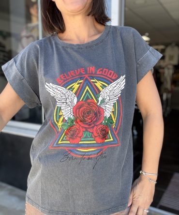 T-SHIRT FOND GRIS FONCE TU.
