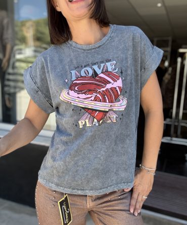 T-SHIRT FOND GRIS FONCE TU.