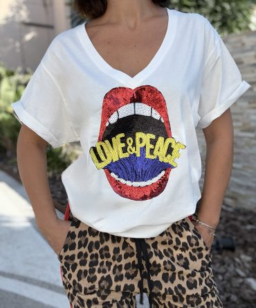 T-SHIRT MOTIF FOND BLANC TU