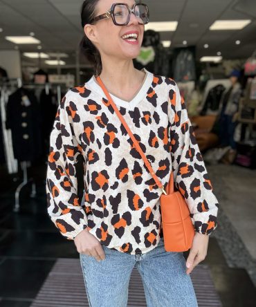 Haut à imprimé leopard coloris orange